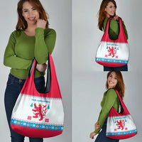 Luxembourg Christmas Grocery Bag with Red Lion Crest and Snowflake Pattern