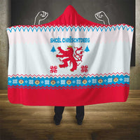 Luxembourg Christmas Hooded Blanket with Red Lion Crest and Snowflake Pattern