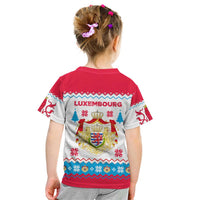Luxembourg Christmas Kid T Shirt with Red Lion Crest and Snowflake Pattern