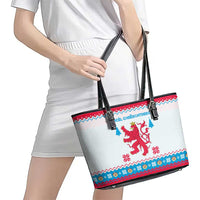 Luxembourg Christmas Leather Tote Bag with Red Lion Crest and Snowflake Pattern