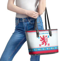 Luxembourg Christmas Leather Tote Bag with Red Lion Crest and Snowflake Pattern