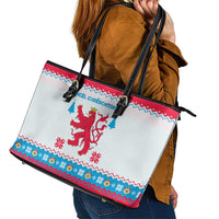 Luxembourg Christmas Leather Tote Bag with Red Lion Crest and Snowflake Pattern