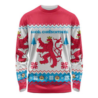 Luxembourg Christmas Long Sleeve Shirt with Red Lion Crest and Snowflake Pattern