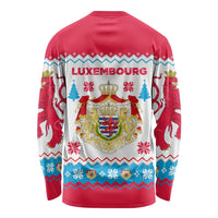 Luxembourg Christmas Long Sleeve Shirt with Red Lion Crest and Snowflake Pattern