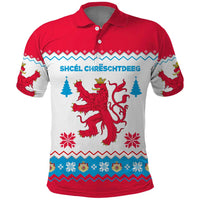 Luxembourg Christmas Polo Shirt with Red Lion Crest and Snowflake Pattern