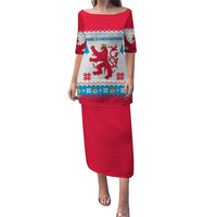 Luxembourg Christmas Puletasi with Red Lion Crest and Snowflake Pattern