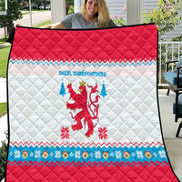 Luxembourg Christmas Quilt with Red Lion Crest and Snowflake Pattern
