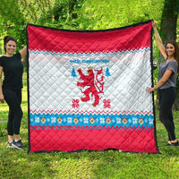 Luxembourg Christmas Quilt with Red Lion Crest and Snowflake Pattern