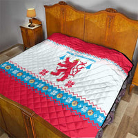 Luxembourg Christmas Quilt with Red Lion Crest and Snowflake Pattern