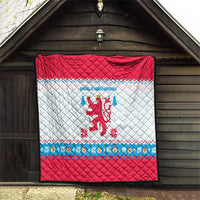 Luxembourg Christmas Quilt with Red Lion Crest and Snowflake Pattern