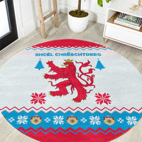 Luxembourg Christmas Round Carpet with Red Lion Crest and Snowflake Pattern