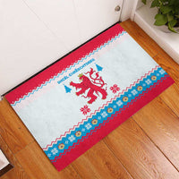 Luxembourg Christmas Rubber Doormat with Red Lion Crest and Snowflake Pattern