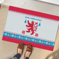 Luxembourg Christmas Rubber Doormat with Red Lion Crest and Snowflake Pattern