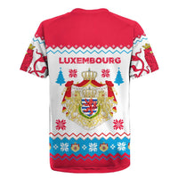 Luxembourg Christmas Rugby Jersey with Red Lion Crest and Snowflake Pattern