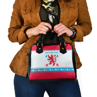 Luxembourg Christmas Shoulder Handbag with Red Lion Crest and Snowflake Pattern