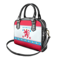 Luxembourg Christmas Shoulder Handbag with Red Lion Crest and Snowflake Pattern