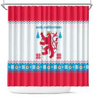 Luxembourg Christmas Shower Curtain with Red Lion Crest and Snowflake Pattern