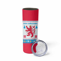 Luxembourg Christmas Skinny Tumbler with Red Lion Crest and Snowflake Pattern