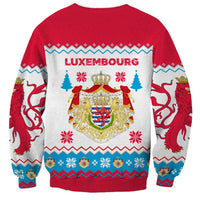 Luxembourg Christmas Sweatshirt with Red Lion Crest and Snowflake Pattern