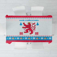 Luxembourg Christmas Tablecloth with Red Lion Crest and Snowflake Pattern