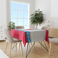 Luxembourg Christmas Tablecloth with Red Lion Crest and Snowflake Pattern