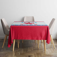 Luxembourg Christmas Tablecloth with Red Lion Crest and Snowflake Pattern