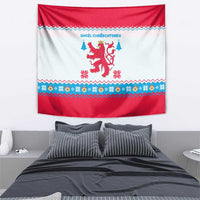 Luxembourg Christmas Tapestry with Red Lion Crest and Snowflake Pattern