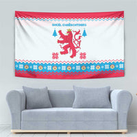Luxembourg Christmas Tapestry with Red Lion Crest and Snowflake Pattern