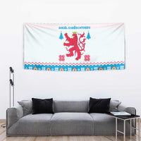 Luxembourg Christmas Tapestry with Red Lion Crest and Snowflake Pattern
