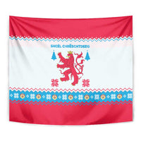 Luxembourg Christmas Tapestry with Red Lion Crest and Snowflake Pattern