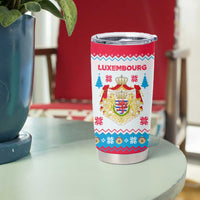 Luxembourg Christmas Tumbler Cup with Red Lion Crest and Snowflake Pattern