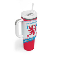 Luxembourg Christmas Tumbler With Handle with Red Lion Crest and Snowflake Pattern