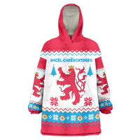 Luxembourg Christmas Wearable Blanket Hoodie with Red Lion Crest and Snowflake Pattern