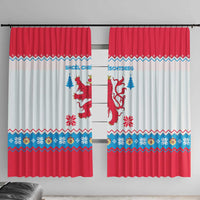 Luxembourg Christmas Window Curtain with Red Lion Crest and Snowflake Pattern