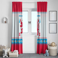 Luxembourg Christmas Window Curtain with Red Lion Crest and Snowflake Pattern