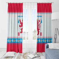 Luxembourg Christmas Window Curtain with Red Lion Crest and Snowflake Pattern