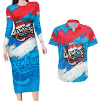 Luxembourg Flag Couples Matching Long Sleeve Bodycon Dress and Hawaiian Shirt with Colorful Graffiti Street Art Design - Wonder Print Shop