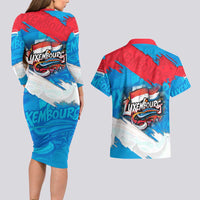 Luxembourg Flag Couples Matching Long Sleeve Bodycon Dress and Hawaiian Shirt with Colorful Graffiti Street Art Design - Wonder Print Shop