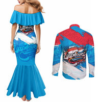 Luxembourg Flag Couples Matching Mermaid Dress and Long Sleeve Button Shirt with Colorful Graffiti Street Art Design - Wonder Print Shop