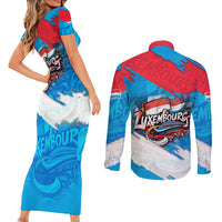 Luxembourg Flag Couples Matching Short Sleeve Bodycon Dress and Long Sleeve Button Shirt with Colorful Graffiti Street Art Design - Wonder Print Shop