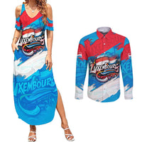 Luxembourg Flag Couples Matching Summer Maxi Dress and Long Sleeve Button Shirt with Colorful Graffiti Street Art Design - Wonder Print Shop