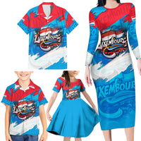 Luxembourg Flag Family Matching Long Sleeve Bodycon Dress and Hawaiian Shirt with Colorful Graffiti Street Art Design - Wonder Print Shop