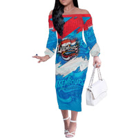 Luxembourg Flag Family Matching Off The Shoulder Long Sleeve Dress and Hawaiian Shirt with Colorful Graffiti Street Art Design - Wonder Print Shop