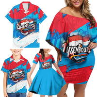 Luxembourg Flag Family Matching Off Shoulder Short Dress and Hawaiian Shirt with Colorful Graffiti Street Art Design - Wonder Print Shop