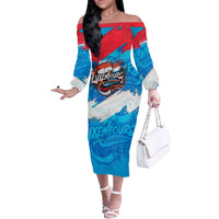 Luxembourg Flag Off The Shoulder Long Sleeve Dress with Colorful Graffiti Street Art Design - Wonder Print Shop