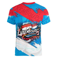 Luxembourg Flag Women V-Neck T-Shirt with Colorful Graffiti Street Art Design - Wonder Print Shop