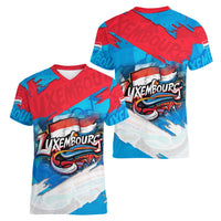 Luxembourg Flag Women V-Neck T-Shirt with Colorful Graffiti Street Art Design - Wonder Print Shop