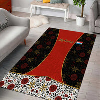 Luxembourg Area Rug with Floral Folk Embroidery and Red Black Pattern Design