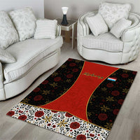 Luxembourg Area Rug with Floral Folk Embroidery and Red Black Pattern Design