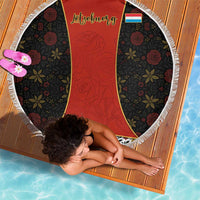 Luxembourg Beach Blanket with Floral Folk Embroidery and Red Black Pattern Design